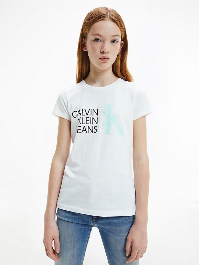 Calvin Klein Ruhák HU082717 | Calvin Klein Slim Organic Cotton Logo Lány Póló Világos Fehér